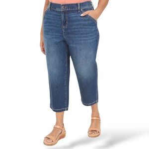 LANE BRYANT Cotton Blend Stretch Mid-Rise Boyfriend Capri Flex Magic Waistband